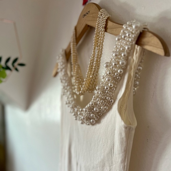 EUC VTG 80s pearl necklace handsewn bodycon ivory dress xs scoop back wedding - Picture 16 of 16